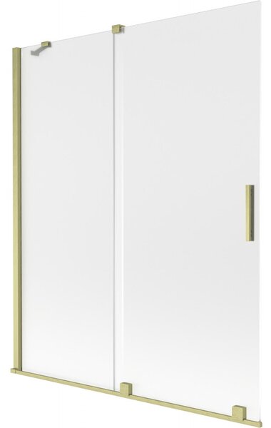 Mexen Velar, 2-krídlová posuvná vaňová zástena 140 x 150 cm, 8mm sklo námraza, zlatá matná, 896-140-000-31-55