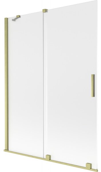 Mexen Velar, 2-krídlová posuvná vaňová zástena 130 x 150 cm, 8mm sklo námraza, zlatá matná, 896-130-000-31-55