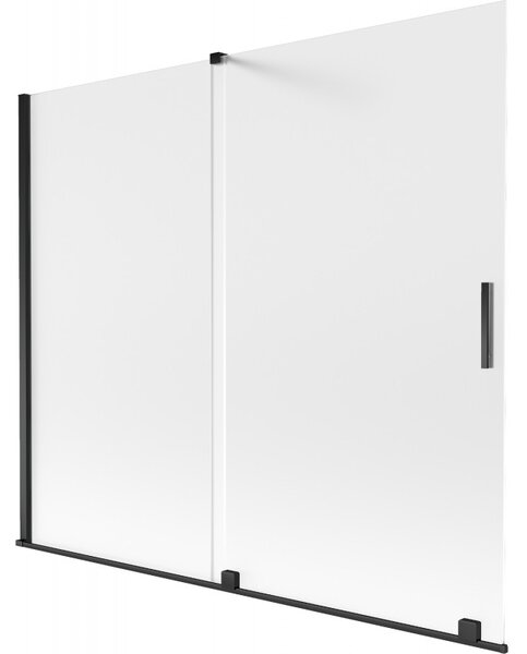 Mexen Velar, 2-krídlová posuvná vaňová zástena 180 x 150 cm, 8mm sklo námraza, čierna matná, 896-180-000-31-70