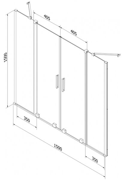 Mexen Velar Duo, 2-krídlová posuvná vaňová zástena 150 x 150 cm, 8mm sklo námraza, zlatá matná, 896-150-000-32-55