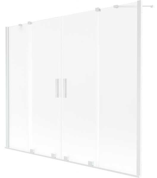 Mexen Velar Duo, 2-krídlová posuvná vaňová zástena 180 x 150 cm, 8mm sklo námraza, biela matná, 896-180-000-32-20