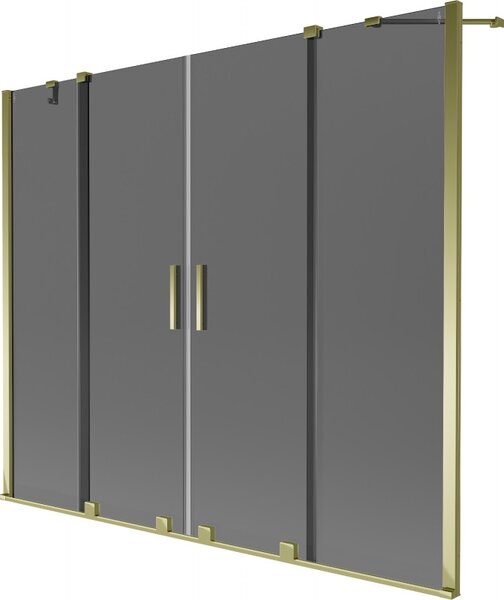 Mexen Velar Duo, 2-krídlová posuvná vaňová zástena 180 x 150 cm, 8mm šedé sklo, zlatá lesklá, 896-180-000-42-50