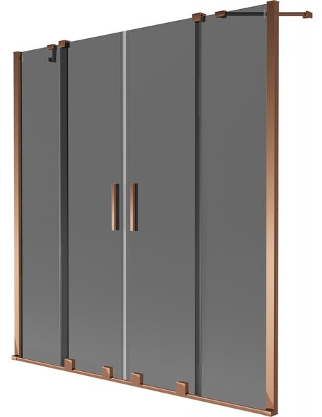 Mexen Velar Duo, 2-krídlová posuvná vaňová zástena 140 x 150 cm, 8mm šedé sklo, ružové zlato, 896-140-000-42-60