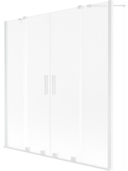 Mexen Velar Duo, 2-krídlová posuvná vaňová zástena 150 x 150 cm, 8mm sklo námraza, biela matná, 896-150-000-32-20