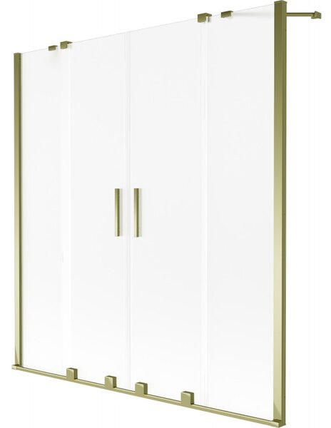 Mexen Velar Duo, 2-krídlová posuvná vaňová zástena 150 x 150 cm, 8mm sklo námraza, zlatá lesklá, 896-150-000-32-50
