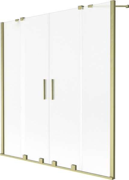 Mexen Velar Duo, 2-krídlová posuvná vaňová zástena 150 x 150 cm, 8mm sklo námraza, zlatá matná, 896-150-000-32-55