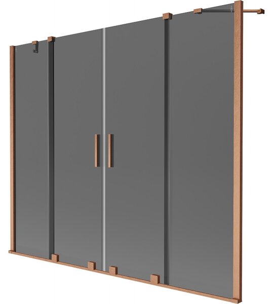Mexen Velar Duo, 2-krídlová posuvná vaňová zástena 180 x 150 cm, 8mm šedé sklo, medená matná, 896-180-000-42-65