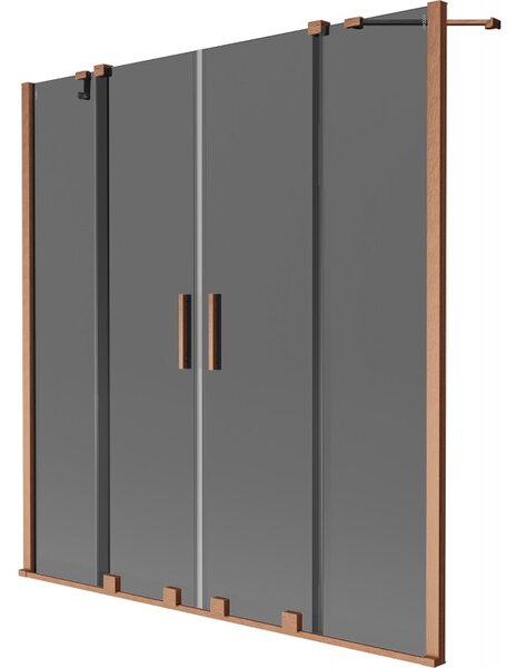 Mexen Velar Duo, 2-krídlová posuvná vaňová zástena 140 x 150 cm, 8mm šedé sklo, medená matná, 896-140-000-42-65
