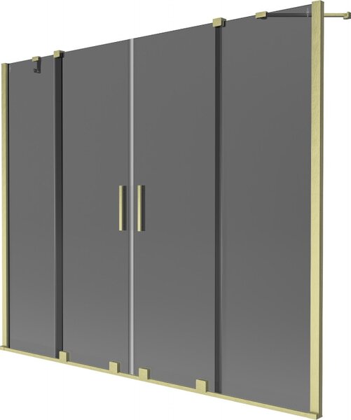 Mexen Velar Duo, 2-krídlová posuvná vaňová zástena 180 x 150 cm, 8mm šedé sklo, zlatá matná, 896-180-000-42-55