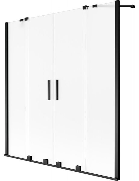 Mexen Velar Duo, 2-krídlová posuvná vaňová zástena 150 x 150 cm, 8mm sklo námraza, čierna matná, 896-150-000-32-70