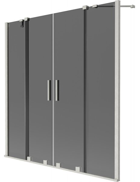 Mexen Velar Duo, 2-krídlová posuvná vaňová zástena 140 x 150 cm, 8mm šedé sklo, brúsená oceľ, 896-140-000-42-97