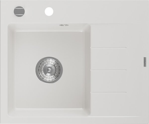 Mexen Ben, 1-komorový granitový drez 600x500x190 mm, ľavý+ chrómový sifón, biela, 6522605000-20