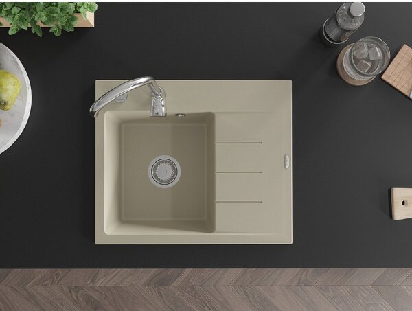 Mexen Ben, 1-komorový granitový drez 600x500x190 mm, ľavý+ chrómový sifón, béžová, 6522605000-69