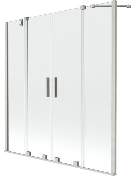 Mexen Velar Duo, 2-krídlová posuvná vaňová zástena 150 x 150 cm, 8mm číre sklo, brúsená oceľ, 896-150-000-02-97