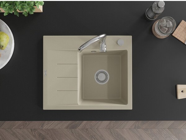 Mexen Ben, 1-komorový granitový drez 600x500x190 mm, pravý + chrómový sifón, béžová, 6523605000-69