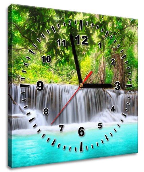 Obraz s hodinami Nádherný vodopád v Thajsku Rozmery: 30 x 30 cm