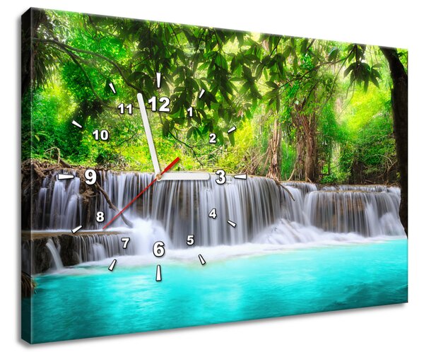 Obraz s hodinami Nádherný vodopád v Thajsku Rozmery: 60 x 40 cm