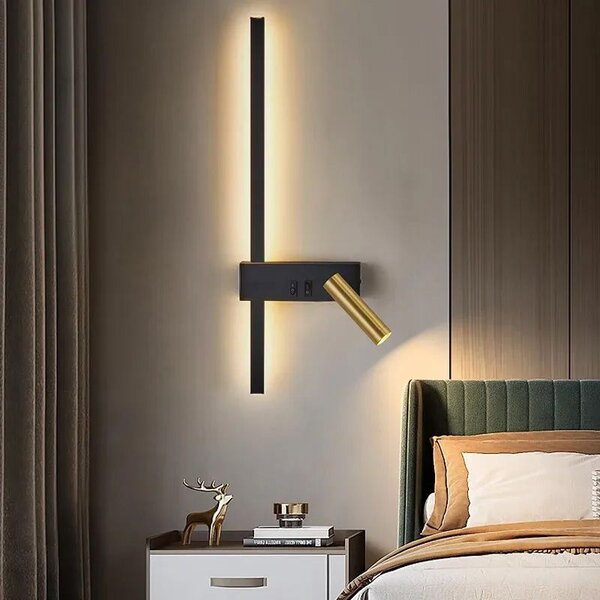 Toolight Toolight, LED nástenné svietidlo 8W, 4000K, APP1439-W RIGHT, čierna-zlatá lesklá, OSW-04777