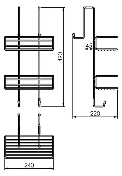 Gedy Gedy, CHROM LINE závesná sprchová polica 240x490x220mm, čierna matná, 248514