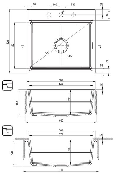 Deante Magnetic, 1-komorový granitový drez 560x520x220mm, šedá metalíza, DEA-ZRM_S10A