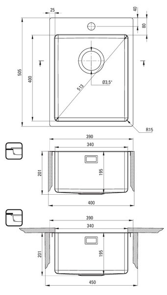 Deante Olfato, 1-komorový nerezový drez 390x505x200mm, grafitová, DEA-ZPO_D10E