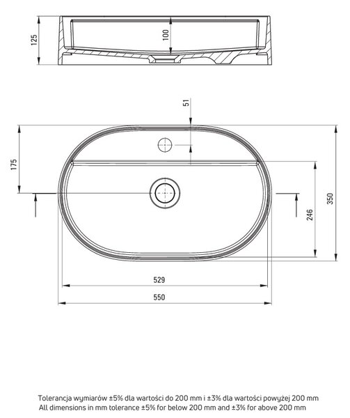 Deante Silia, granitové umývadlo na dosku 550x350x125mm, antracitová metalíza, DEA-CQS_TU6B