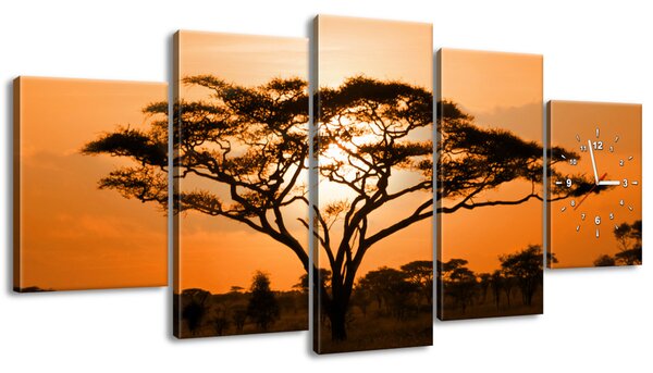 Obraz s hodinami Nádherná africká krajina - 5 dielny Rozmery: 150 x 70 cm