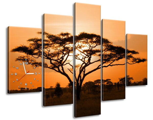 Obraz s hodinami Nádherná africká krajina - 5 dielny Rozmery: 150 x 105 cm