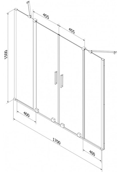 Mexen Velar Duo, 2-krídlová posuvná vaňová zástena 170 x 150 cm, 8mm šedé sklo, čierna matná, 896-170-000-42-70