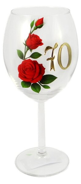 Výročný pohár na víno 550 ml – červené ruže, zlaté číslo 70 (*)