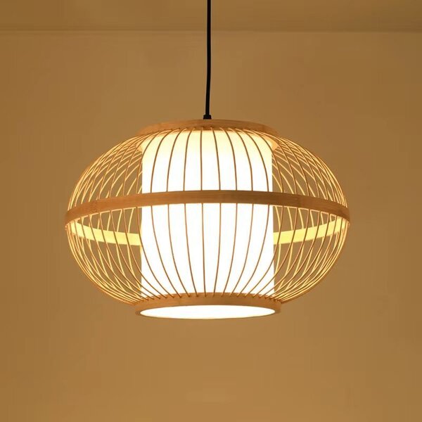 Toolight Natural, závesné stropné svietidlo 50cm 1xE27 APP1632-1CP, prírodná hnedá-biela, OSW-05144