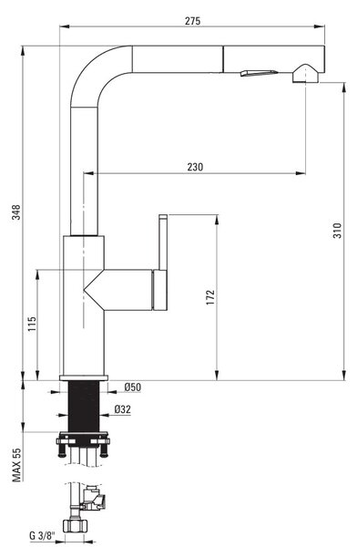 Deante Momi, drezová batéria s výsuvným výtokom h-348, zlatá matná, DEA-BKM_R73M