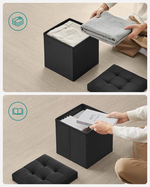 Dekorstudio Taburetka s úložným priestorom LSF028B01 z MDF a ľanovej tkaniny 30x30x30 cm - čierna