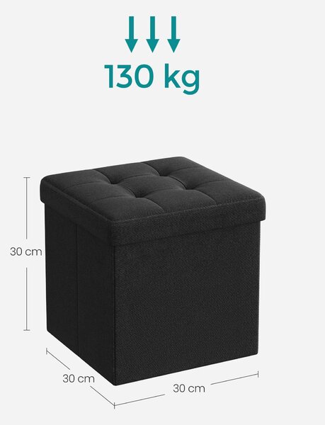 Dekorstudio Taburetka s úložným priestorom LSF028B01 z MDF a ľanovej tkaniny 30x30x30 cm - čierna