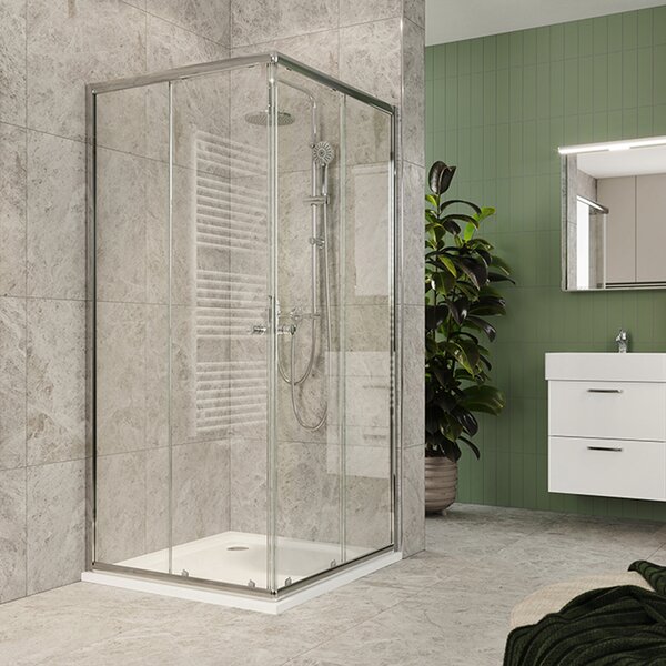 Mereo Mereo, Kora Lite sprchový set: sprchovací kút 90x90x185 cm, chróm ALU, sklo číre, 90 cm, vanička, sifón, MER-CK34123ZN