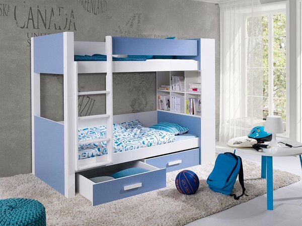 Poschodová posteľ Rebiko 90, Strana: ľavá, Farby:: biela / modrý Mirjan24 5903211080272