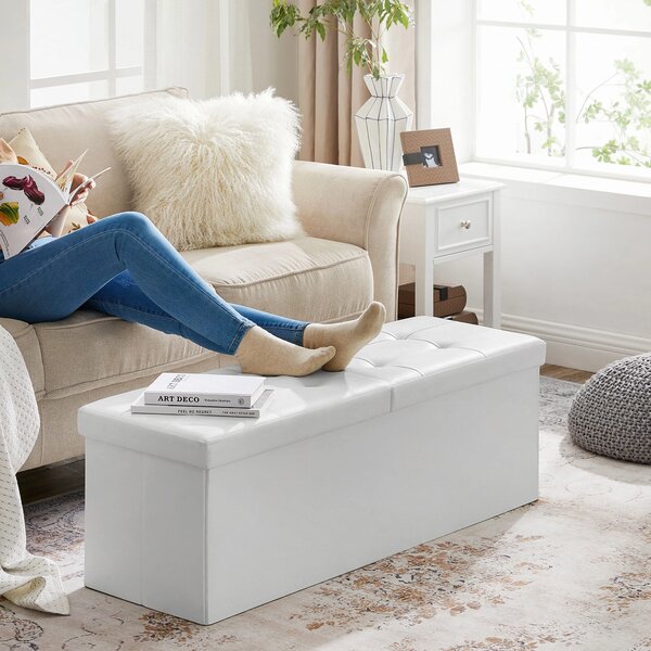 Dekorstudio Taburetka s úložným priestorom LSF75WT z ekokože 110x38x38 cm – biela
