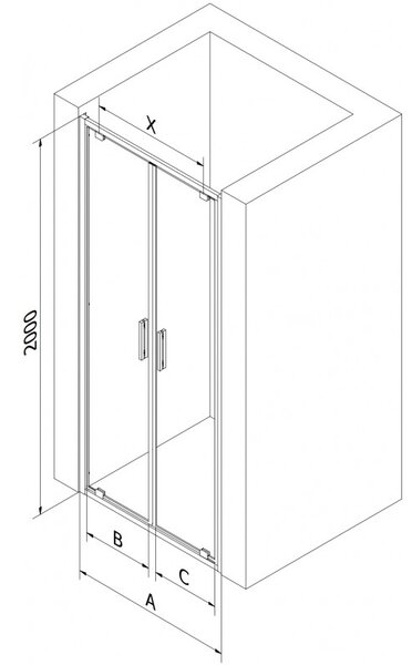 Mexen Exo, dvojité krídlové sprchové dvere 70x200 cm, 6mm číre sklo, chrómový profil, 8182-070-000-01-00