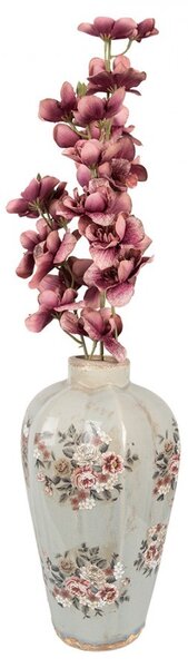 Šedá keramická dekoračná váza s kvetmi Floria - Ø 17*28 cm - Clayre & Eef