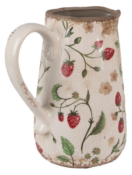 Béžový keramický džbán s jahôdkami Wild Strawberries M - 16*12*18 cm - Clayre & Eef