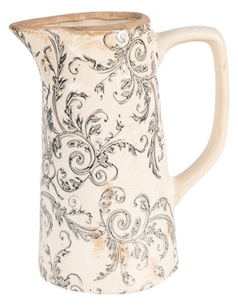 Béžový keramický dekoračný džbán so šedými ornamentami Gassia M - 16*11*20 cm - Clayre & Eef