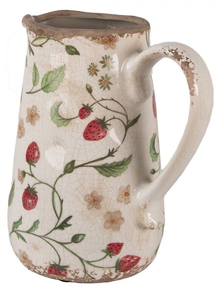 Béžový keramický džbán s jahôdkami Wild Strawberries M - 16*12*18 cm - Clayre & Eef