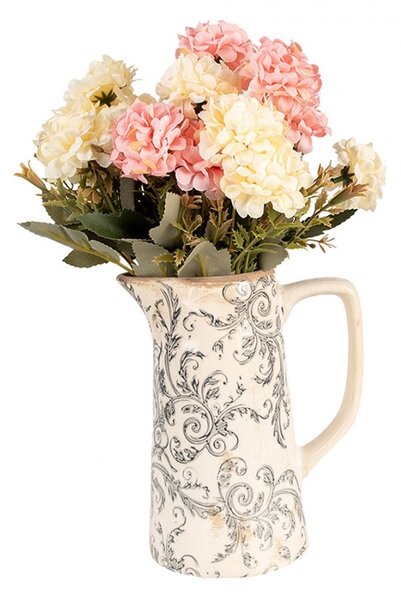 Béžový keramický dekoračný džbán so šedými ornamentami Gassia M - 16*11*20 cm - Clayre & Eef