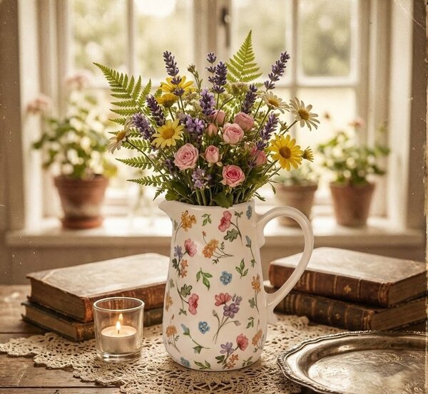 Keramický džbán s kvetinami Colourful Flowers M - 16*12*18 cm - Clayre & Eef