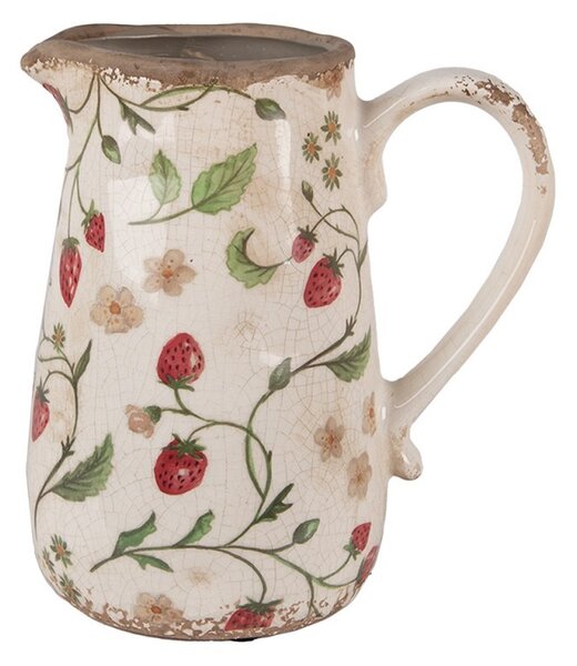 Béžový keramický džbán s jahôdkami Wild Strawberries M - 16*12*18 cm - Clayre & Eef
