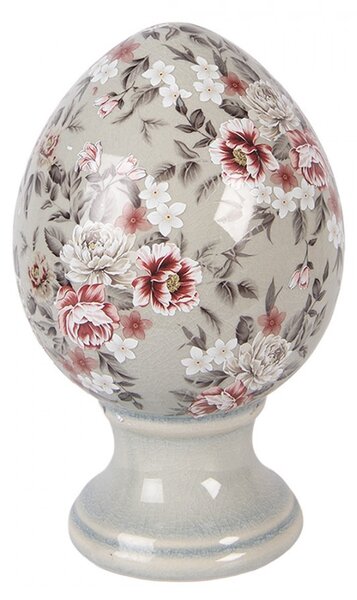 Zelené keramické vajíčko s kvetmi Floria M - Ø 12*19 cm - Clayre & Eef