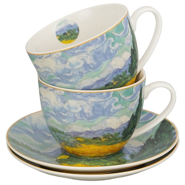 Porcelánová šálka s podšálkou Van Gogh Wheat Field 270 ml sada 2ks