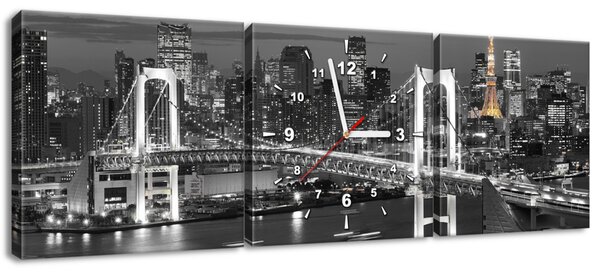Obraz s hodinami Most Tokyo Bay - 3 dielny Rozmery: 90 x 30 cm