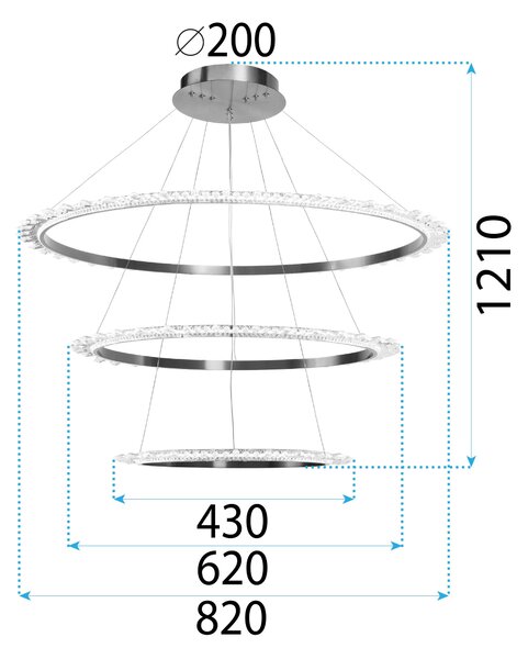 Toolight Toolight, LED krištáľové závesné svietidlo + diaľkové ovládanie APP1202-CP, zlatá, OSW-05480