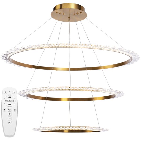 Toolight Toolight, LED krištáľové závesné svietidlo + diaľkové ovládanie APP1202-CP, zlatá, OSW-05480